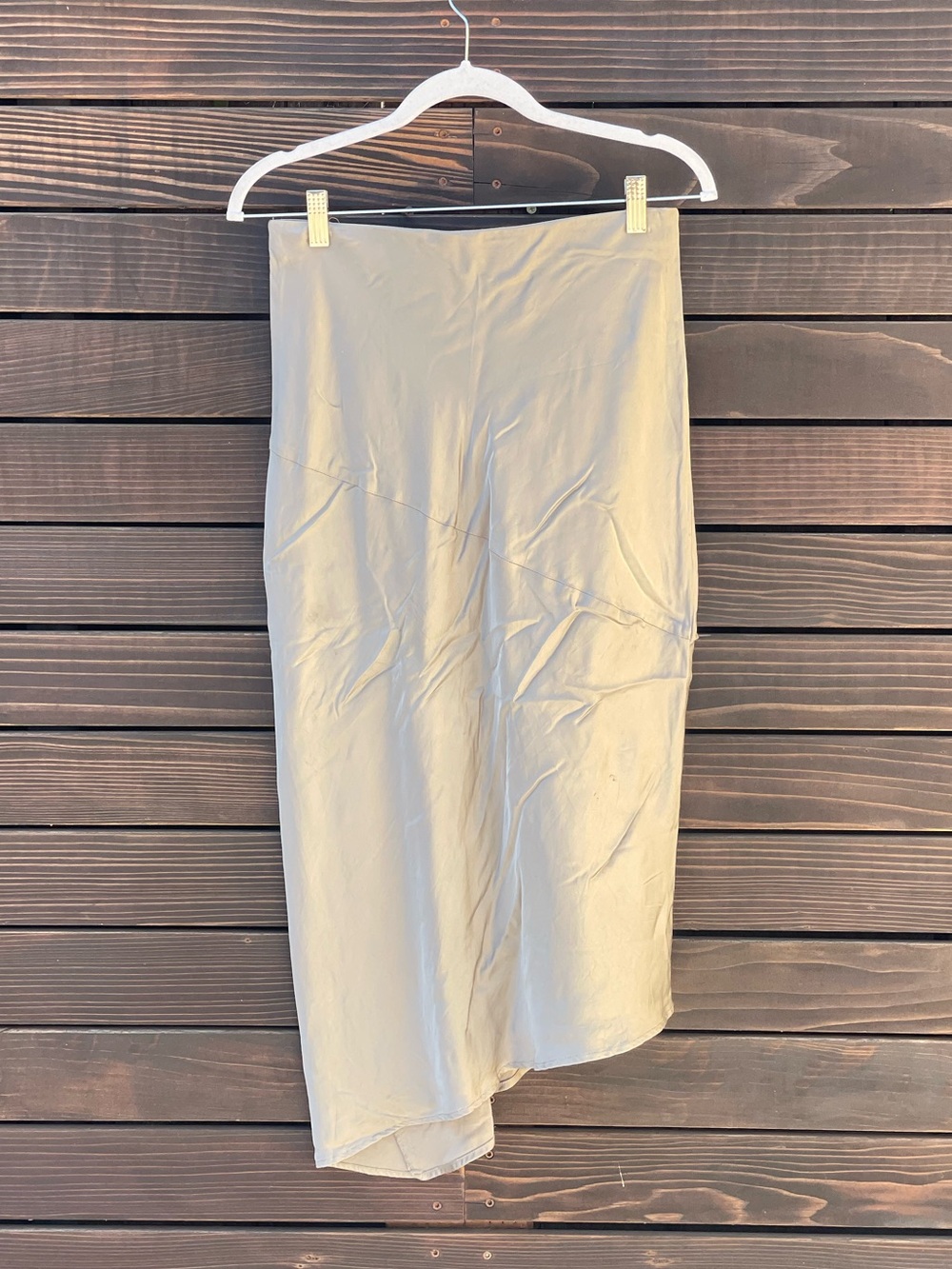 Frank & Oak Asymmetrical Satin Midi Skirt Silver Light Grey S - Picture 4 of 5